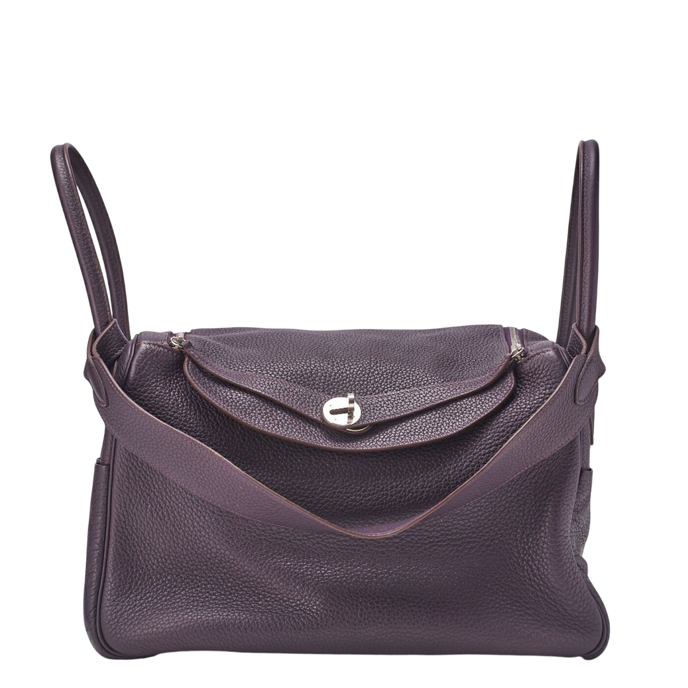 Hermes Lindy 34 Shoulder Bag Taurillon Clemence Raisin (silver Hardware)