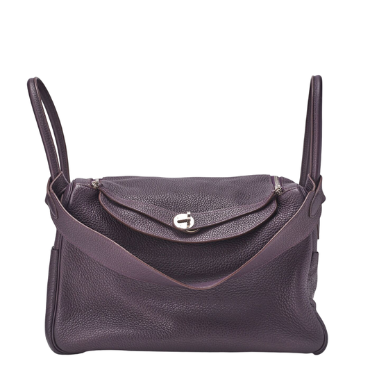 Hermes Lindy 34 Shoulder Bag Taurillon Clemence Raisin (silver Hardware)