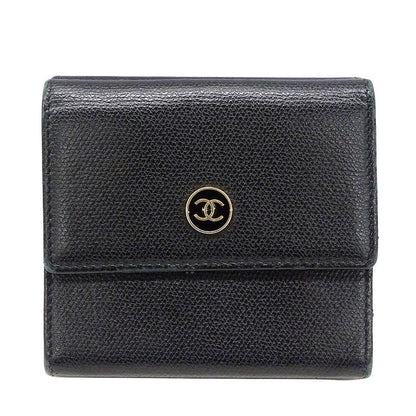 Chanel Wallet Women's Brand Bifold Wallet Coco Button Leather Black None Place