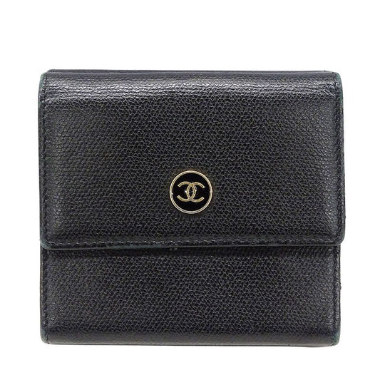 Chanel Wallet Women's Brand Bifold Wallet Coco Button Leather Black None Place