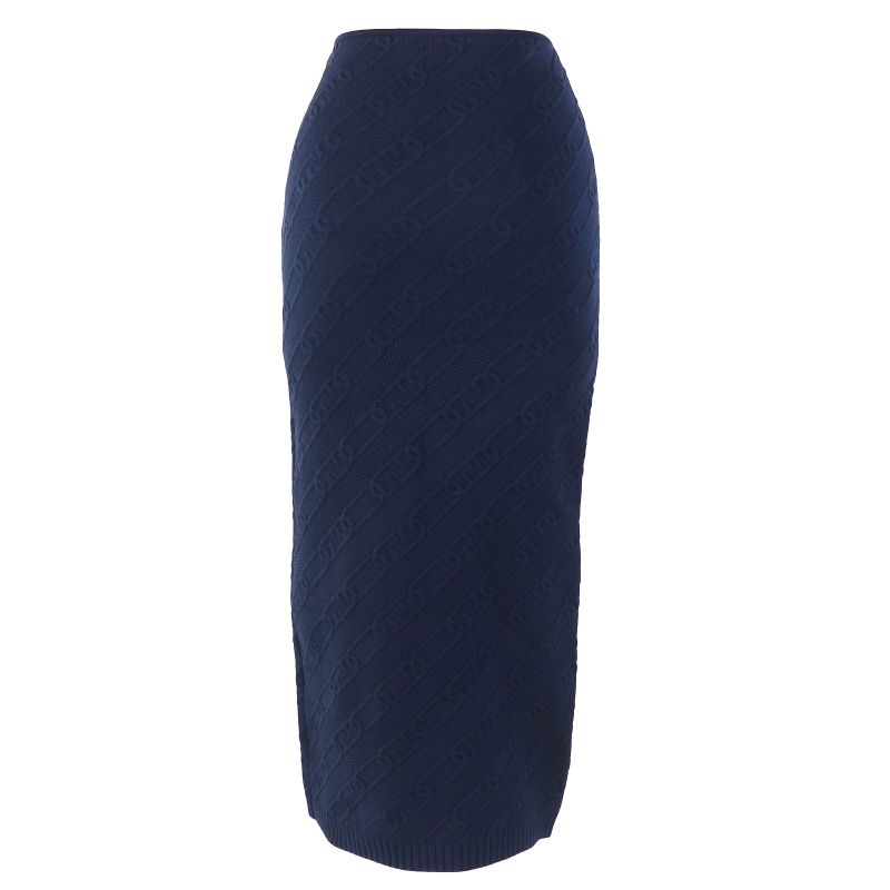 Fendi 2022 Fzq677 FF Logo Chain Knit Long Skirt Navy 40 Genuine