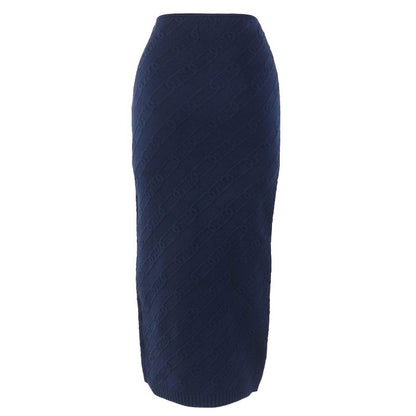 Fendi 2022 Fzq677 FF Logo Chain Knit Long Skirt Navy 40 Genuine