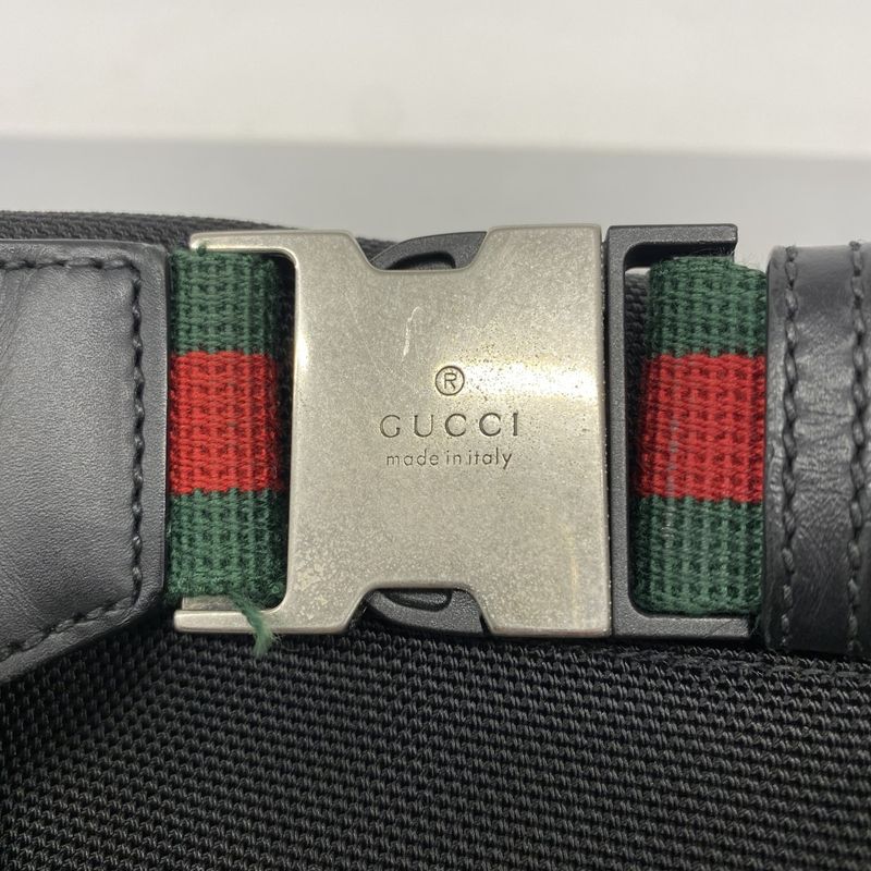 Gucci Waist Bag Sherry Line 630920 Nylon Black Silver Hardware Men Women Unisex