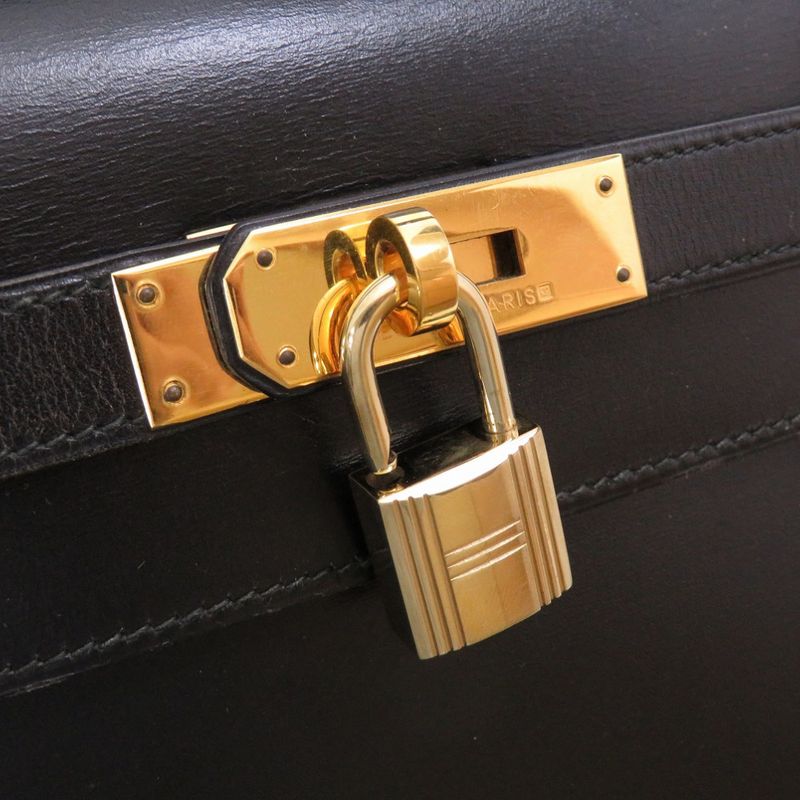 Hermes Kelly 32 Outer Stitch Box Calf Black Gold Hardware 00V Engraved Handbag