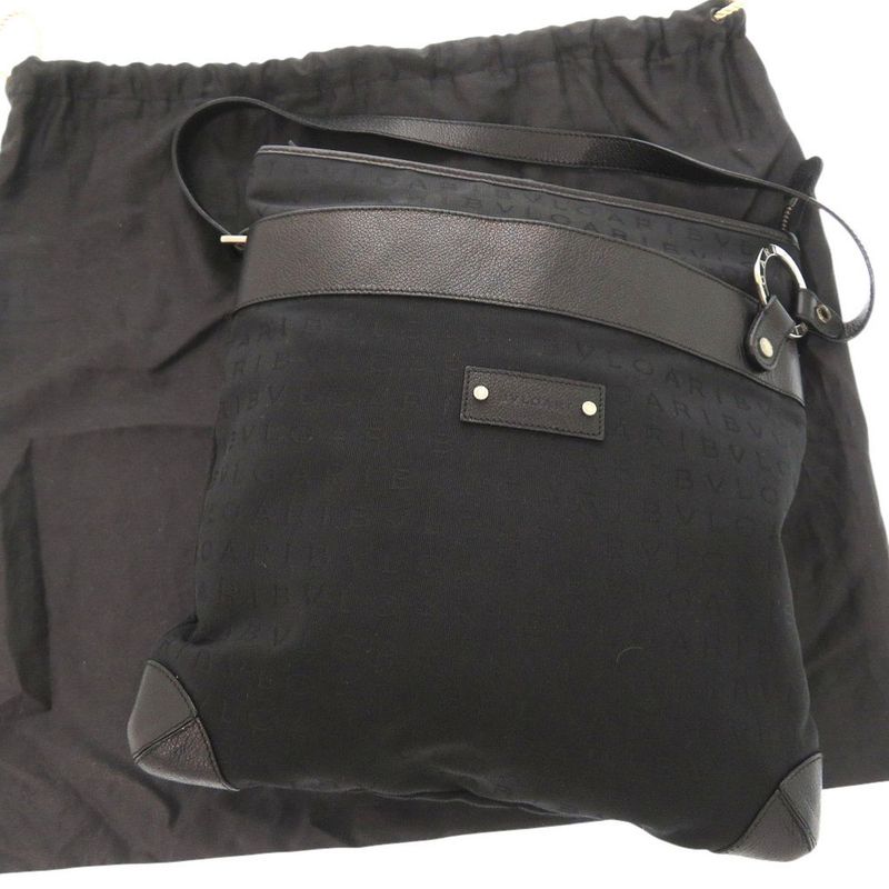 Bulgari Logomania Canvas Leather Black Shoulder Bag Black 0405 Bvlgari Men's