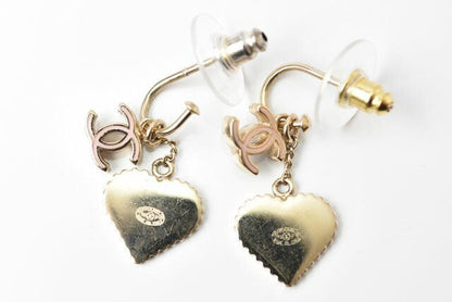 Chanel Earrings Chanel Swing Earrings CC Mark Heart Motif Pink Gold