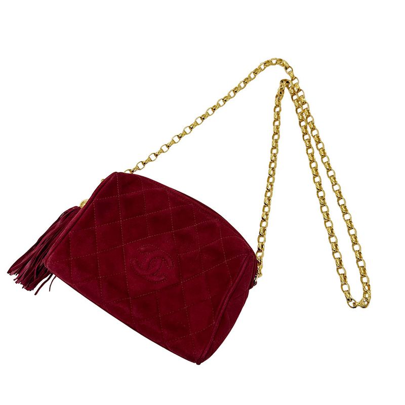 Chanel Bag Women's Brand Shoulder Bag Suede Matelasse Bordeaux Gold Hardware