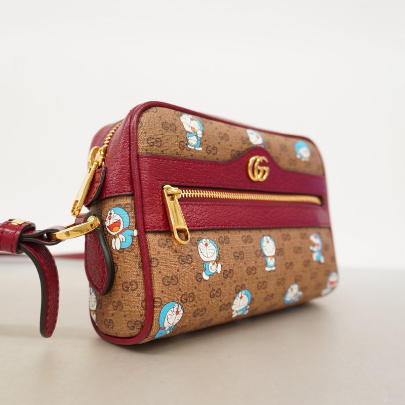 Gucci Shoulder Bag GG Supreme Doraemon 647784 PVC Beige Red Gold Hardware Women