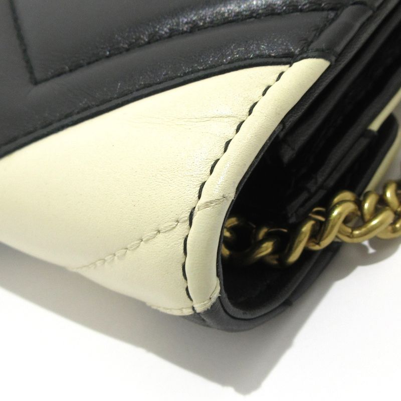 Gucci Wallet GG Marmont 474575 White And Black Chain Wallet Leather