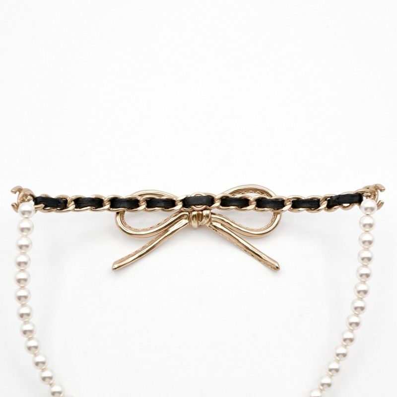 Chanel Necklace Pendant Choker Gold Coco Mark Ribbon Chain Lambskin