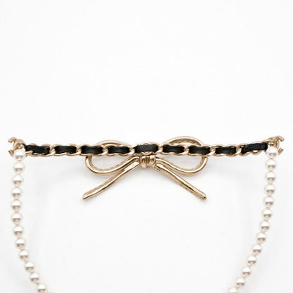 Chanel Necklace Pendant Choker Gold Coco Mark Ribbon Chain Lambskin