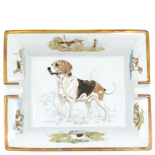 Hermes Miscellaneous Goods Ashtray Beagle Porcelain White Small Container