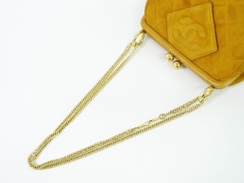 Authentic Chanel Coco Mark Chain Shoulder Bag Suede Leather Brownish Coco Mark