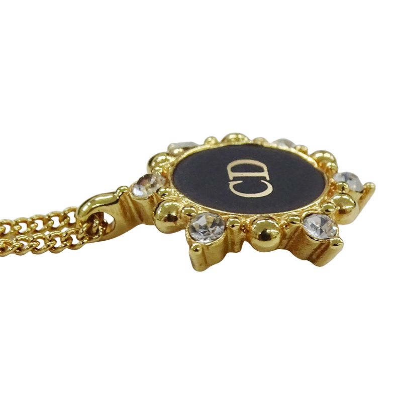 Dior Necklace Women's Branded Rhinestone Plated Gold Black CD Logo Accessory