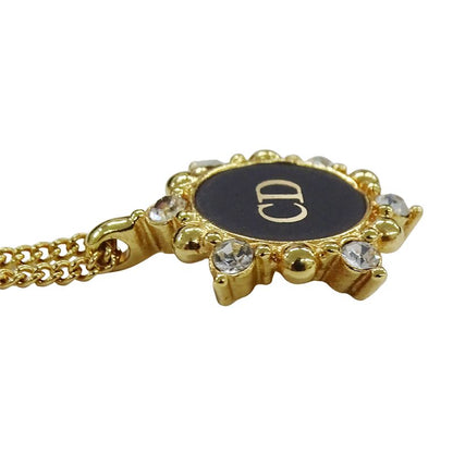 Dior Necklace Women's Branded Rhinestone Plated Gold Black CD Logo Accessory