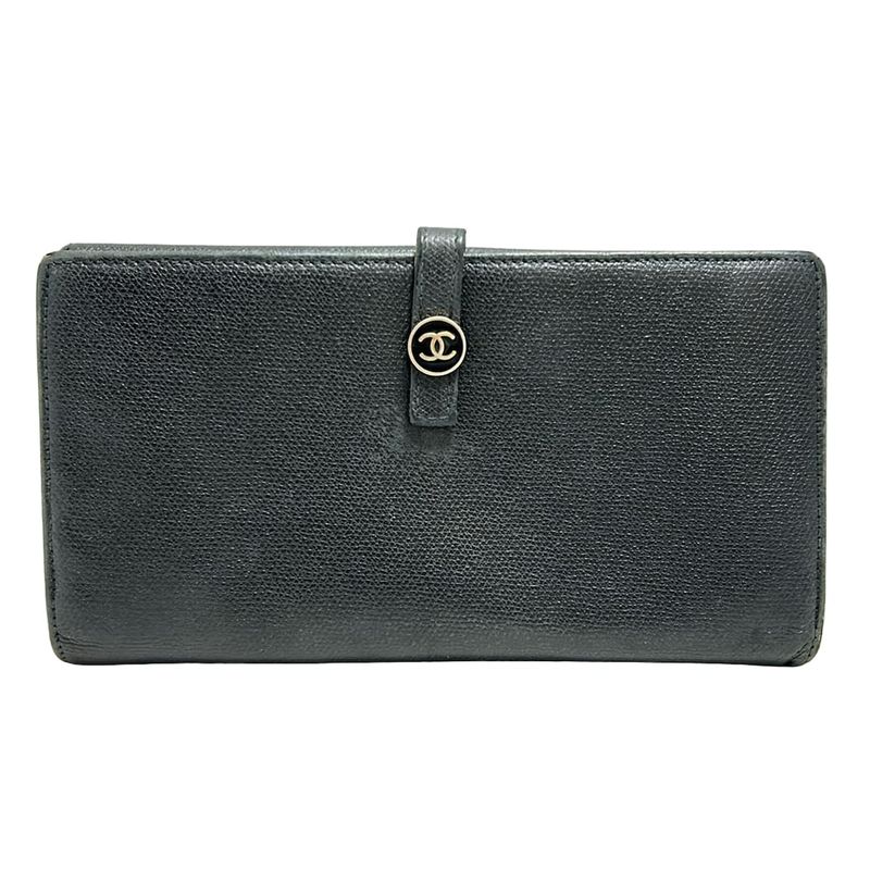 Chanel Long Wallet Coco Button A20905 Black Gold Hardware Leather