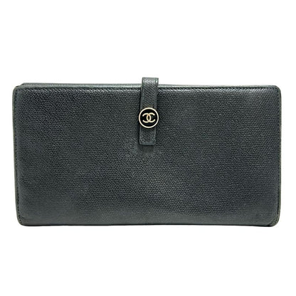 Chanel Long Wallet Coco Button A20905 Black Gold Hardware Leather