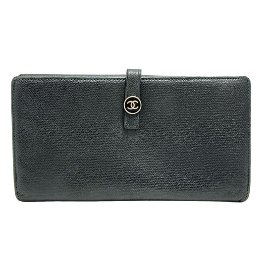 Chanel Long Wallet Coco Button A20905 Black Gold Hardware Leather