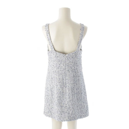 Chanel Circle Cut Out Rhinestone Tweed Mini Sleeveless Dress P60222 Blue 40