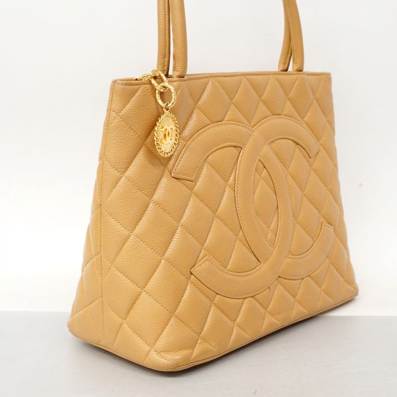 Chanel Tote Bag Revival Tote Caviar Skin Beige Gold Hardware Women's