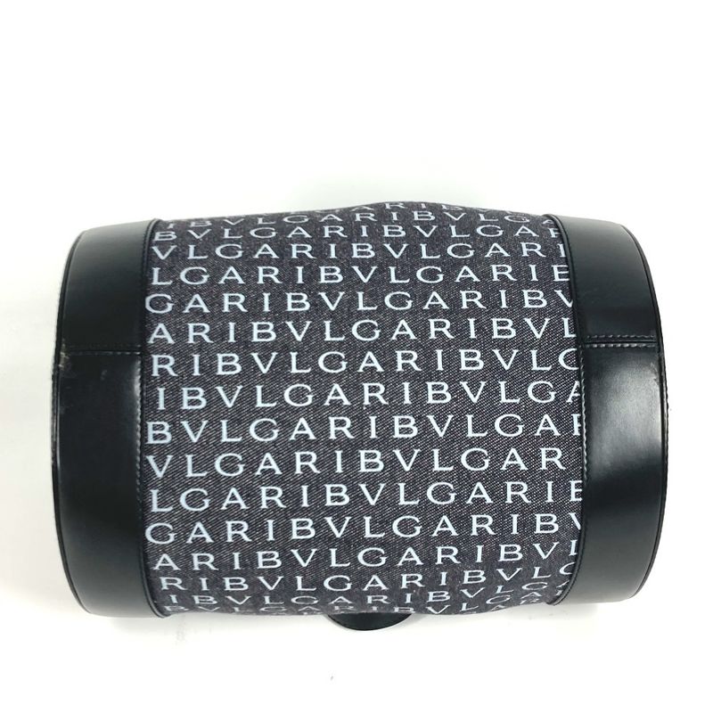 Bvlgari Handbag Logomania Drum Tube Shape Denim Black