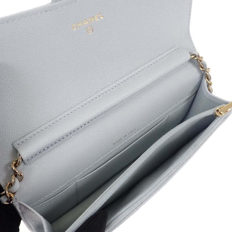 Chanel Flap Phone Case Ap3744 Shoulder Bag Grained Calfskin Light Blue Gold