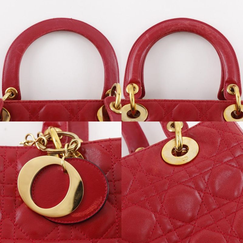 Christian Dior Lady Dior Cannage Calf Red Ladies Handbag