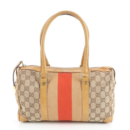 Gucci GG Canvas Leather Handbag Mini Boston 000-0851 Brown Gold Hardware Tote