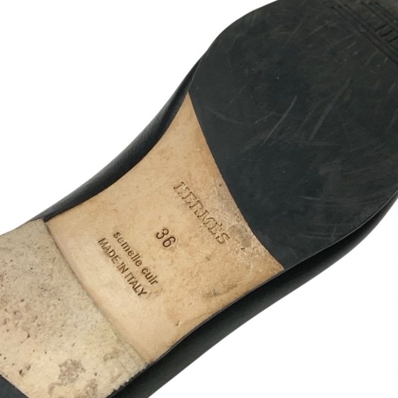 Hermes Colette Loafer Leather Shoes Black Silver Moccasin Flat