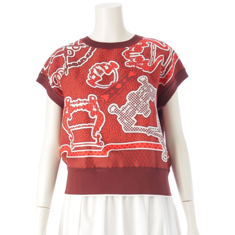 Hermes 24 Silk Chaine D'ancre Allover Pattern Short Sleeve Top 4e2832dx Orange