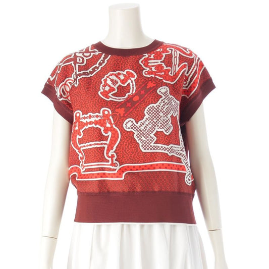 Hermes 24 Silk Chaine D'ancre Allover Pattern Short Sleeve Top 4e2832dx Orange