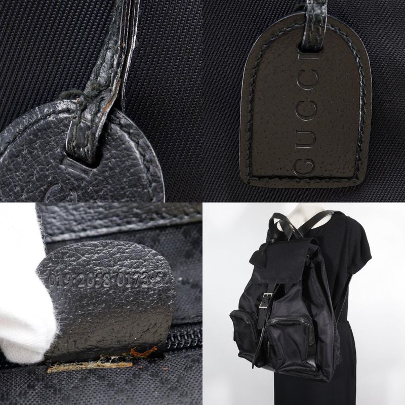 Gucci 019.2058.0173.5 Nylon Canvas And Leather Black Ladies Backpack/daypack