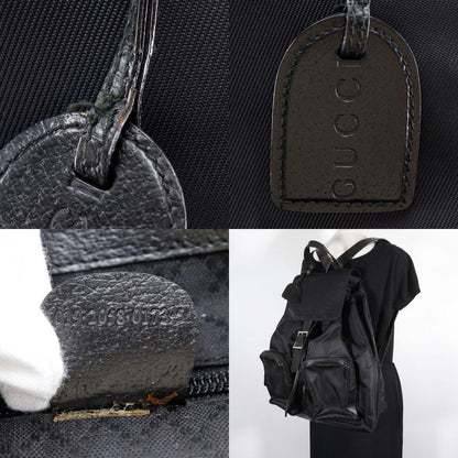 Gucci 019.2058.0173.5 Nylon Canvas And Leather Black Ladies Backpack/daypack