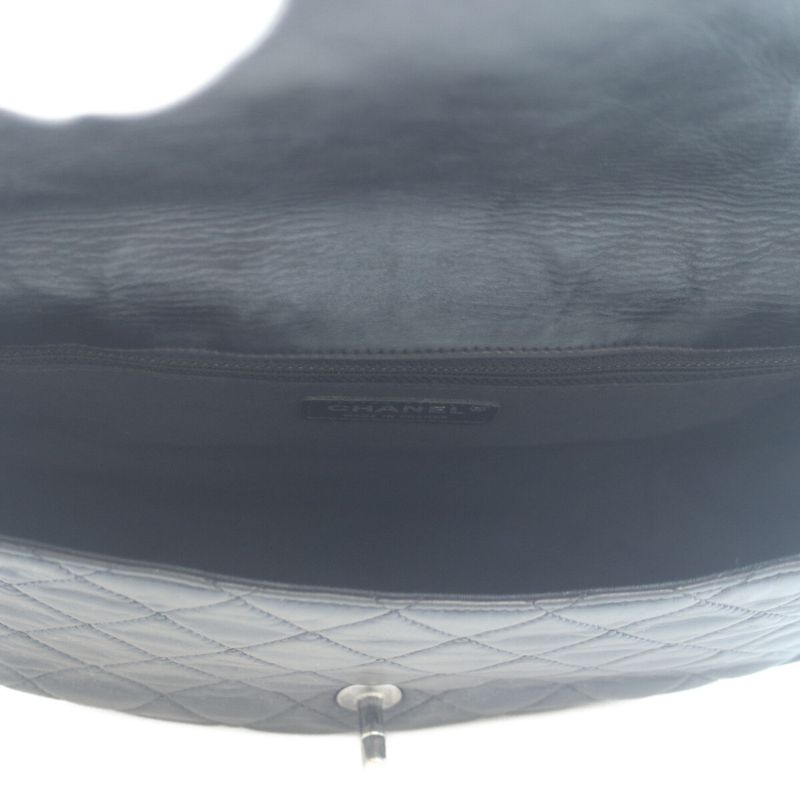 Chanel 18s Black Lambskin Flap Hoop Matelasse Shoulder Bag Handbag Silver Black