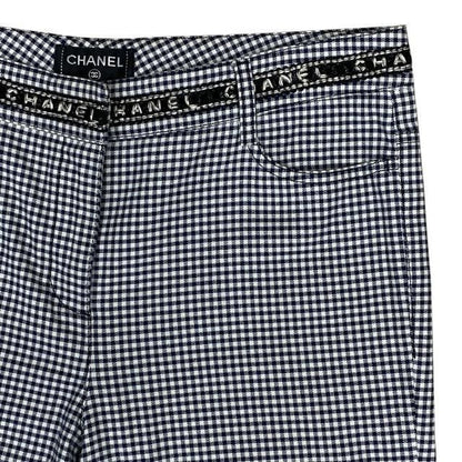 Chanel P53371 Pants Bottoms Slacks Gingham Check Hem Zip Coco Mark Logo Cotton