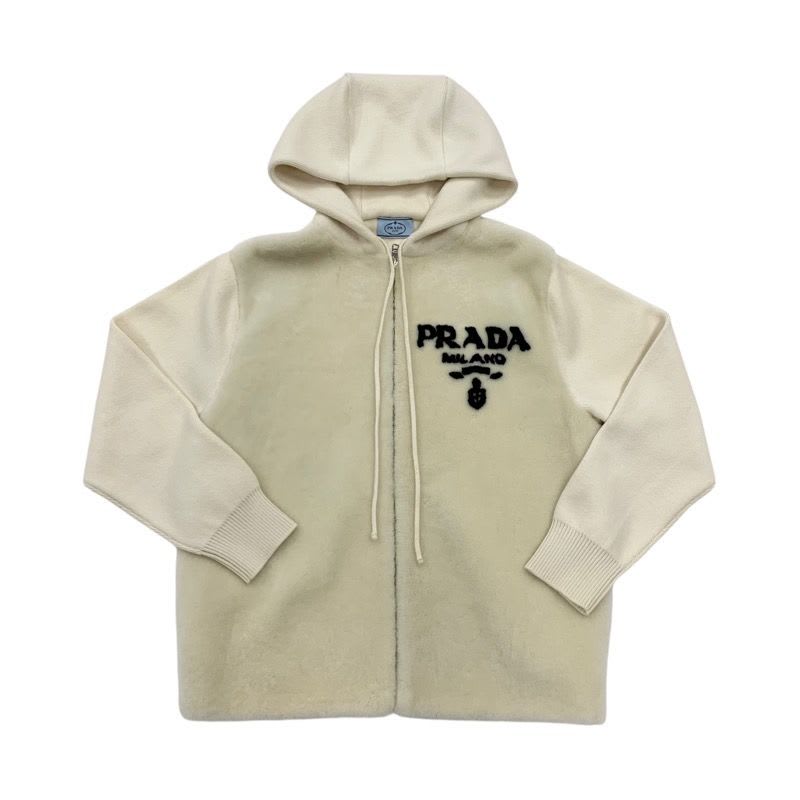 Prada Top White Black Hoodie Hoody Logo Knit Cashmere