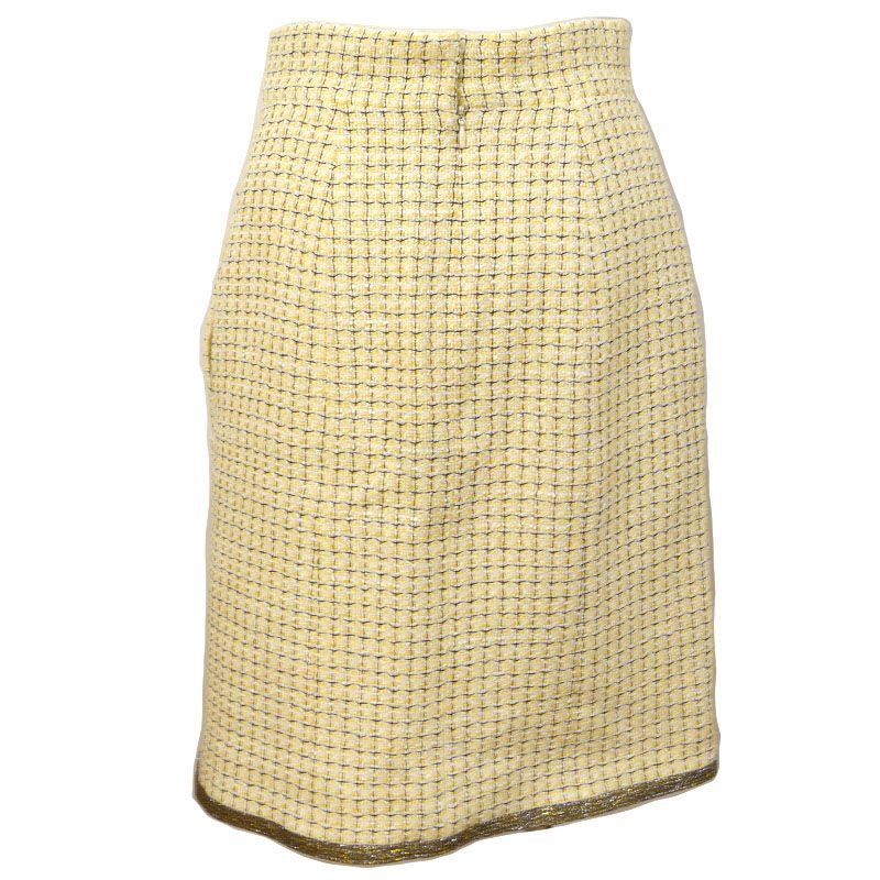 Chanel Tweed Skirt Yellow Color Size 36