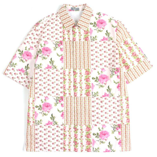  DIOR Homme 293c517a5679 100% Cotton Floral Print Short Sleeve Pink 38 Made In