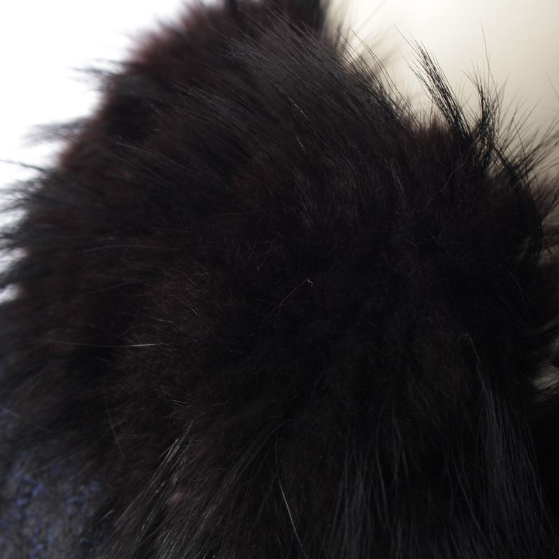 Chanel 00A Wool Nylon Fox Fur Collarless Jacket Outerwear P16217 Navy 44