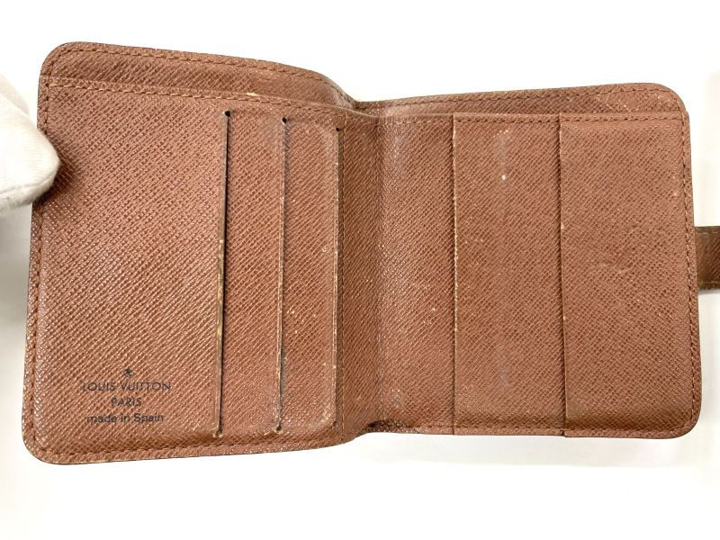 Louis Vuitton Monogram Compact Zipped Folding Wallet M61667 Brown Made In Spain
