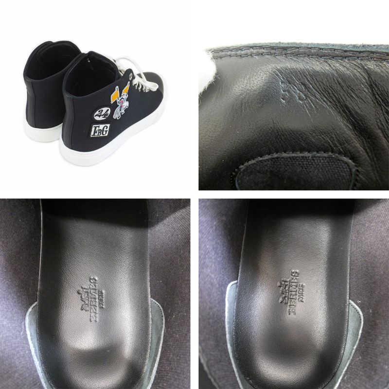 Hermes Iriko High Cut Sneakers - Description 38 Black White Cotton