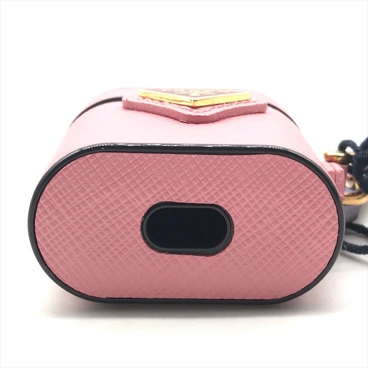 Prada Air Pods Case Triangle Logo Saffiano Leather Strap Pink Shoulder Bag