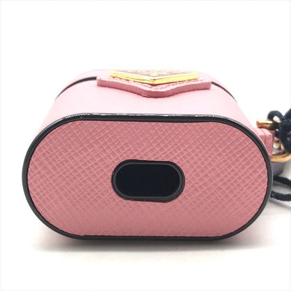 Prada Air Pods Case Triangle Logo Saffiano Leather Strap Pink Shoulder Bag