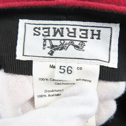 Hermes 100% Cashmere None Ground Cassock Hat Red 56 Made In France Women
