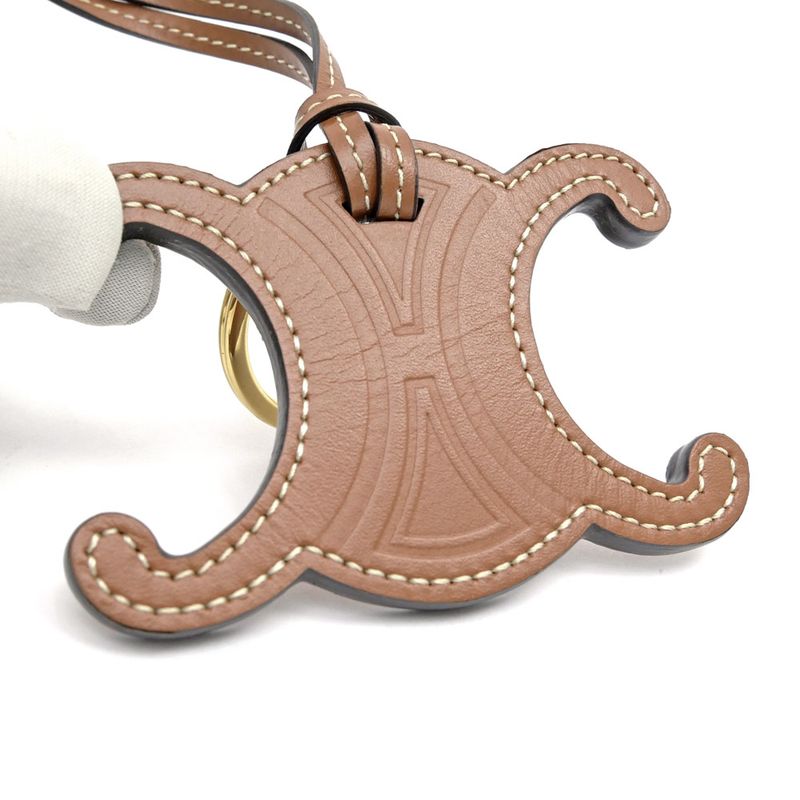 Celine Triomphe Key Ring Bag Charm Tan Brown Gold Hardware Key Holder