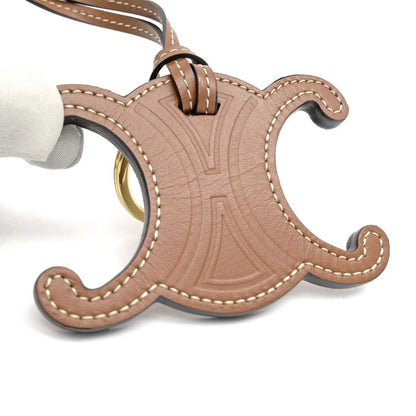 Celine Triomphe Key Ring Bag Charm Tan Brown Gold Hardware Key Holder
