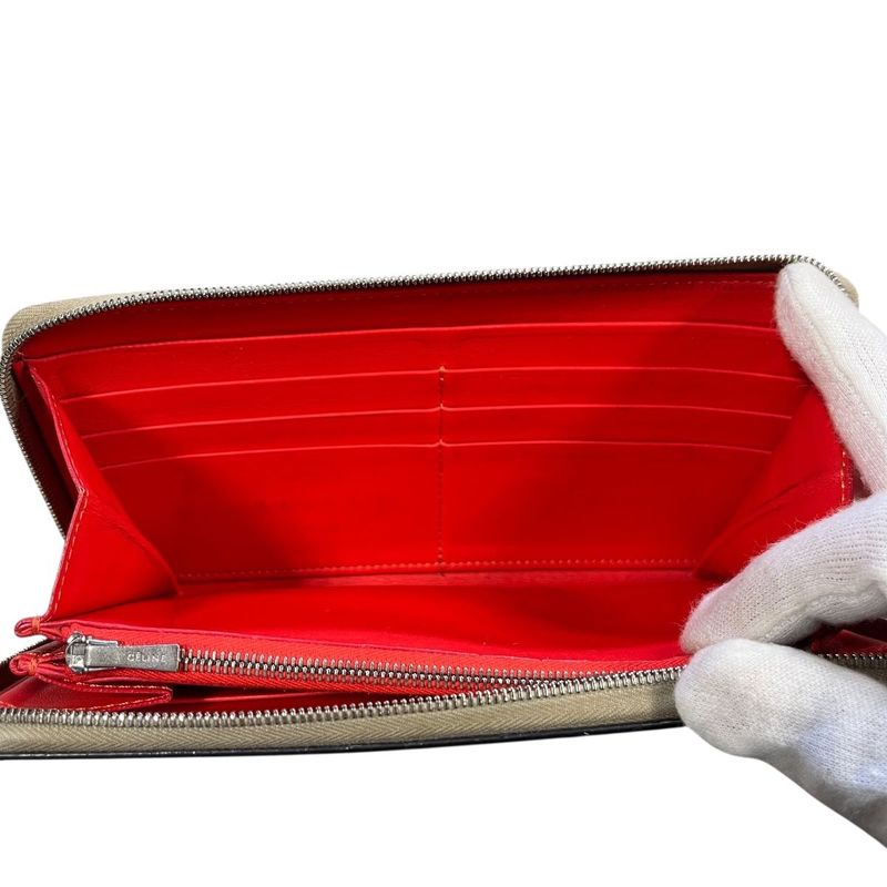 2853 Celine Large Zipped Wallet Long Zipper Beige Preowned W-Tn-3106