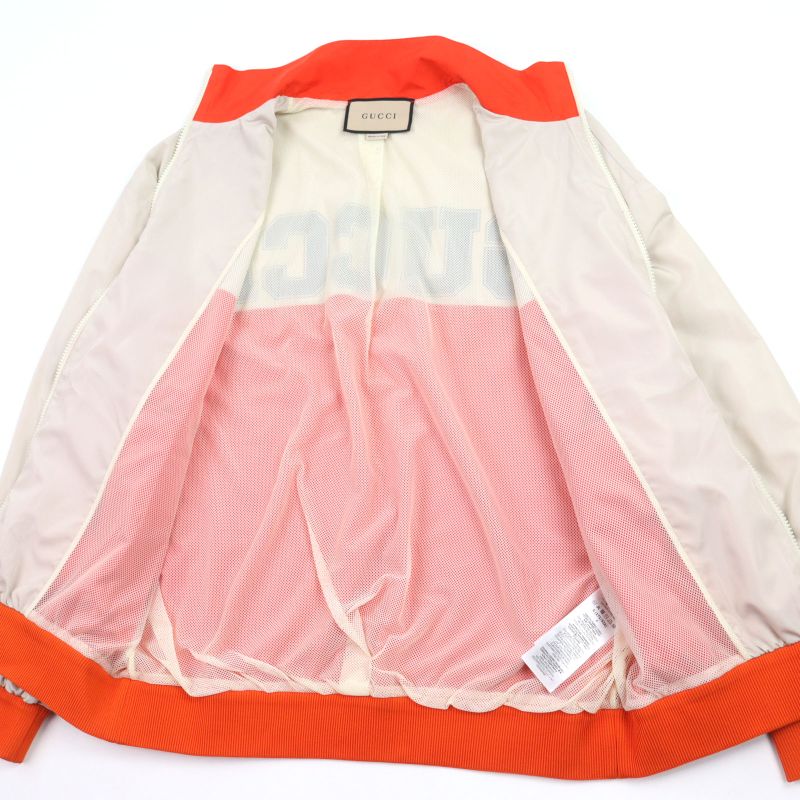  Gucci 693017 Interlocking G Back Print Zip Up Track Jacket Beige Orange S