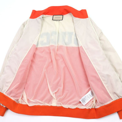  Gucci 693017 Interlocking G Back Print Zip Up Track Jacket Beige Orange S