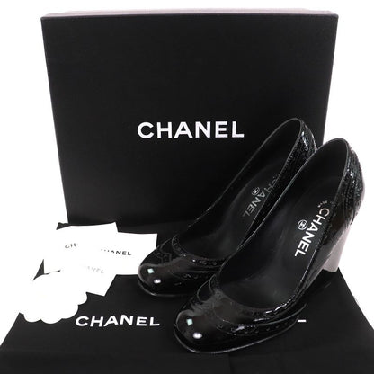 CHANEL G31216 Patent Leather Perforated Wedge Sole Pumps Black 36.5 Storage